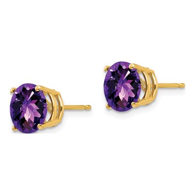 14K Yellow Gold 8mm Round Amethyst Checkerboard Stud Earrings – view 2