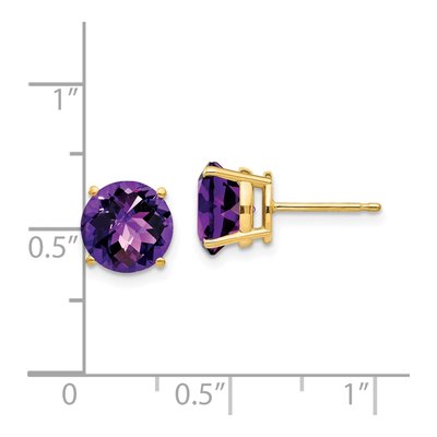 14K Yellow Gold 8mm Round Amethyst Checkerboard Stud Earrings – view 4