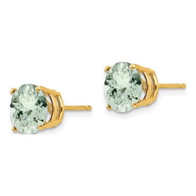 14K Yellow Gold 8mm Green Quartz Round Stud Earrings – view 2
