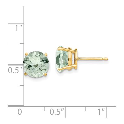 14K Yellow Gold 8mm Green Quartz Round Stud Earrings – view 4