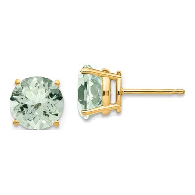 14K Yellow Gold 8mm Green Quartz Round Stud Earrings