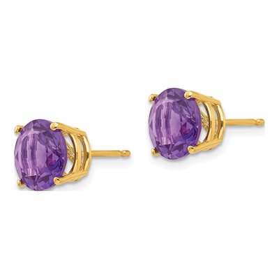 14K Yellow Gold 8mm Amethyst Round Stud Earrings – view 2