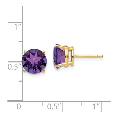 14K Yellow Gold 8mm Amethyst Round Stud Earrings – view 4