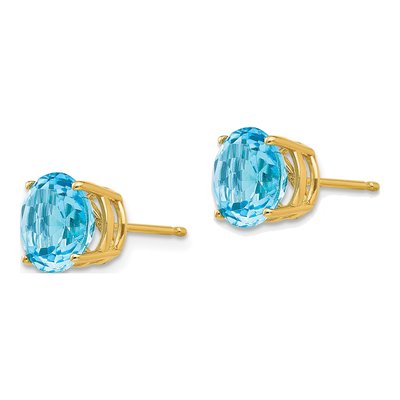 14K Yellow Gold 8mm Swiss Blue Topaz Round Stud Earrings – view 3