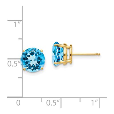 14K Yellow Gold 8mm Swiss Blue Topaz Round Stud Earrings – view 5