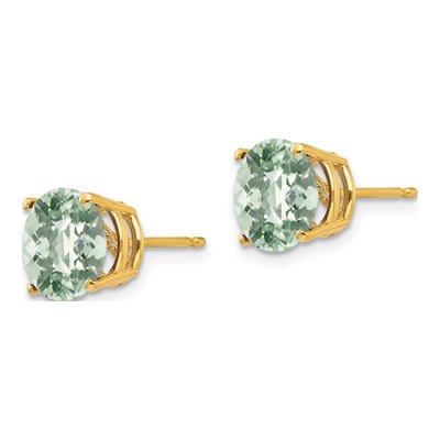 14K Yellow Gold 8mm Round Green Quartz Checkerboard Stud Earrings – view 2
