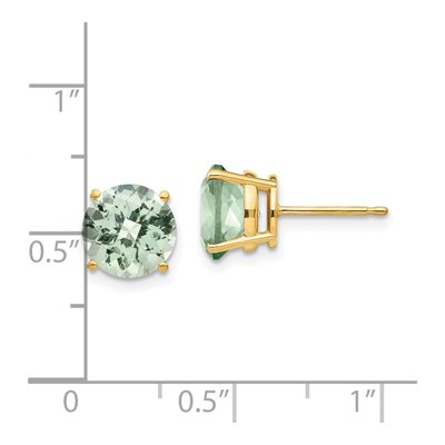 14K Yellow Gold 8mm Round Green Quartz Checkerboard Stud Earrings – view 4