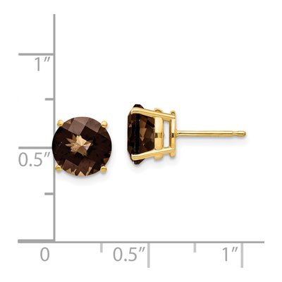14K Yellow Gold 8mm Round Smoky Quartz Checker-Cut Stud Earrings – view 4
