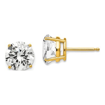 14K Yellow Gold 8mm CZ Round Stud Earrings