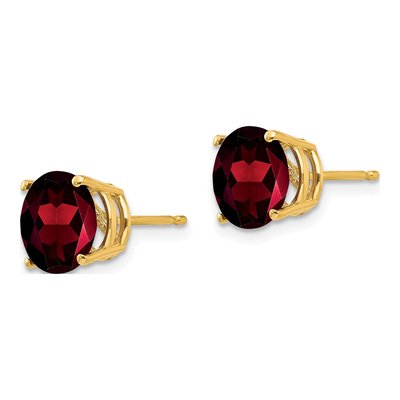 14K Yellow Gold 8mm Garnet Round Stud Earrings – view 2