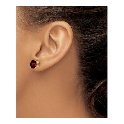 14K Yellow Gold 8mm Garnet Round Stud Earrings – view 3