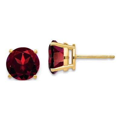 14K Yellow Gold 8mm Garnet Round Stud Earrings