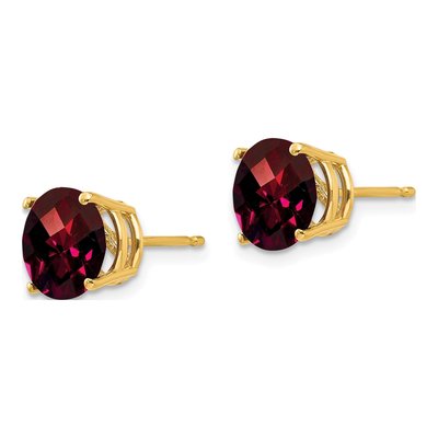 14K Yellow Gold 8mm Round Garnet Checkerboard Stud Earrings – view 2