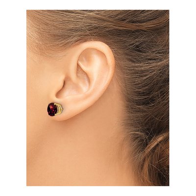 14K Yellow Gold 8mm Round Garnet Checkerboard Stud Earrings – view 3
