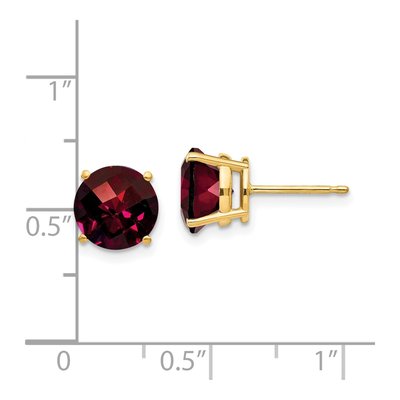 14K Yellow Gold 8mm Round Garnet Checkerboard Stud Earrings – view 4