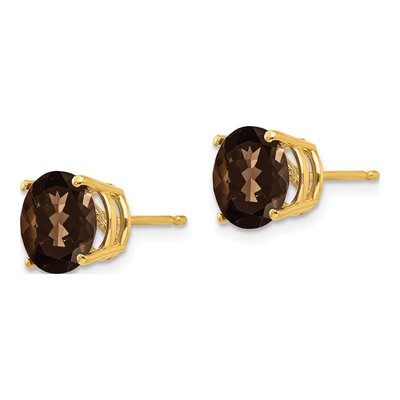 14K Yellow Gold 8mm Smoky Quartz Round Stud Earrings – view 3