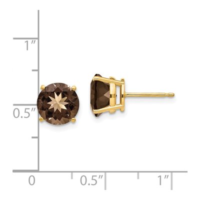 14K Yellow Gold 8mm Smoky Quartz Round Stud Earrings – view 5