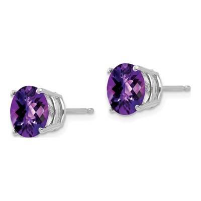 14K White Gold 8mm Amethyst Round Checkerboard Stud Earrings – view 2