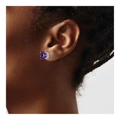 14K White Gold 8mm Amethyst Round Checkerboard Stud Earrings – view 3