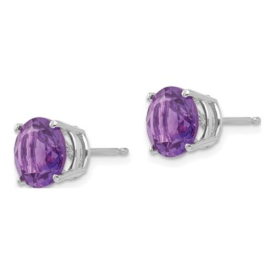 14K White Gold 8mm Amethyst Round Stud Earrings – view 3