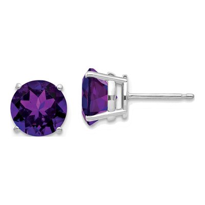 14K White Gold 8mm Amethyst Round Stud Earrings