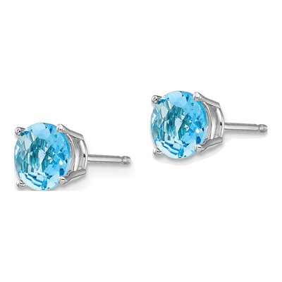 14K White Gold 8mm Round Swiss Blue Topaz Checkerboard Stud Earrings – view 2