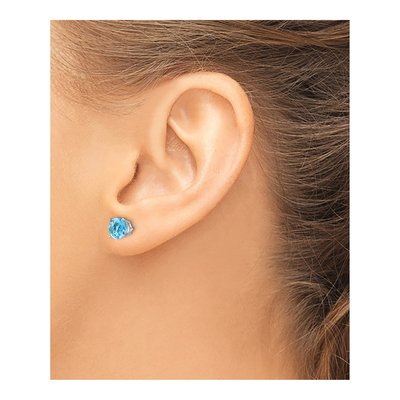 14K White Gold 8mm Round Swiss Blue Topaz Checkerboard Stud Earrings – view 3