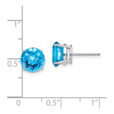 14K White Gold 8mm Round Swiss Blue Topaz Checkerboard Stud Earrings – view 4