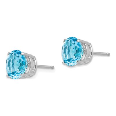14K White Gold 8mm Swiss Blue Topaz Round Stud Earrings – view 3