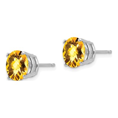 14K White Gold 8mm Citrine Round Checkerboard Stud Earrings – view 2