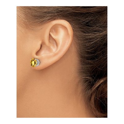 14K White Gold 8mm Citrine Round Checkerboard Stud Earrings – view 3