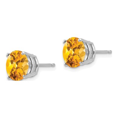 14K White Gold 8mm Citrine Round Stud Earrings – view 2