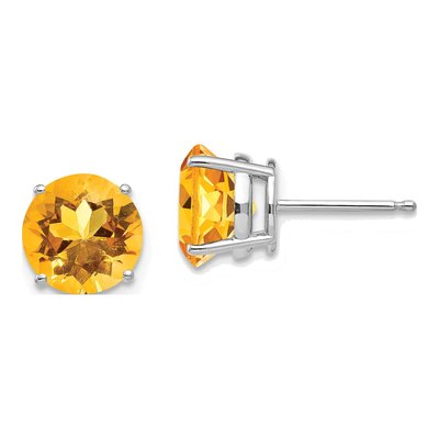 14K White Gold 8mm Citrine Round Stud Earrings