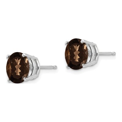 14K White Gold 8mm Round Smoky Quartz Checker-Cut Stud Earrings – view 2