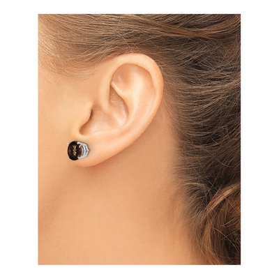 14K White Gold 8mm Round Smoky Quartz Checker-Cut Stud Earrings – view 3