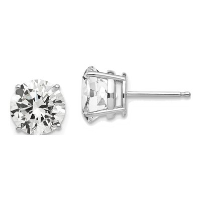 14K White Gold 8mm CZ Round Stud Earrings