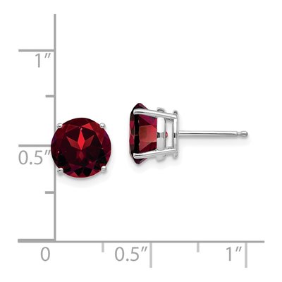14K White Gold 8mm Garnet Round Stud Earrings – view 4