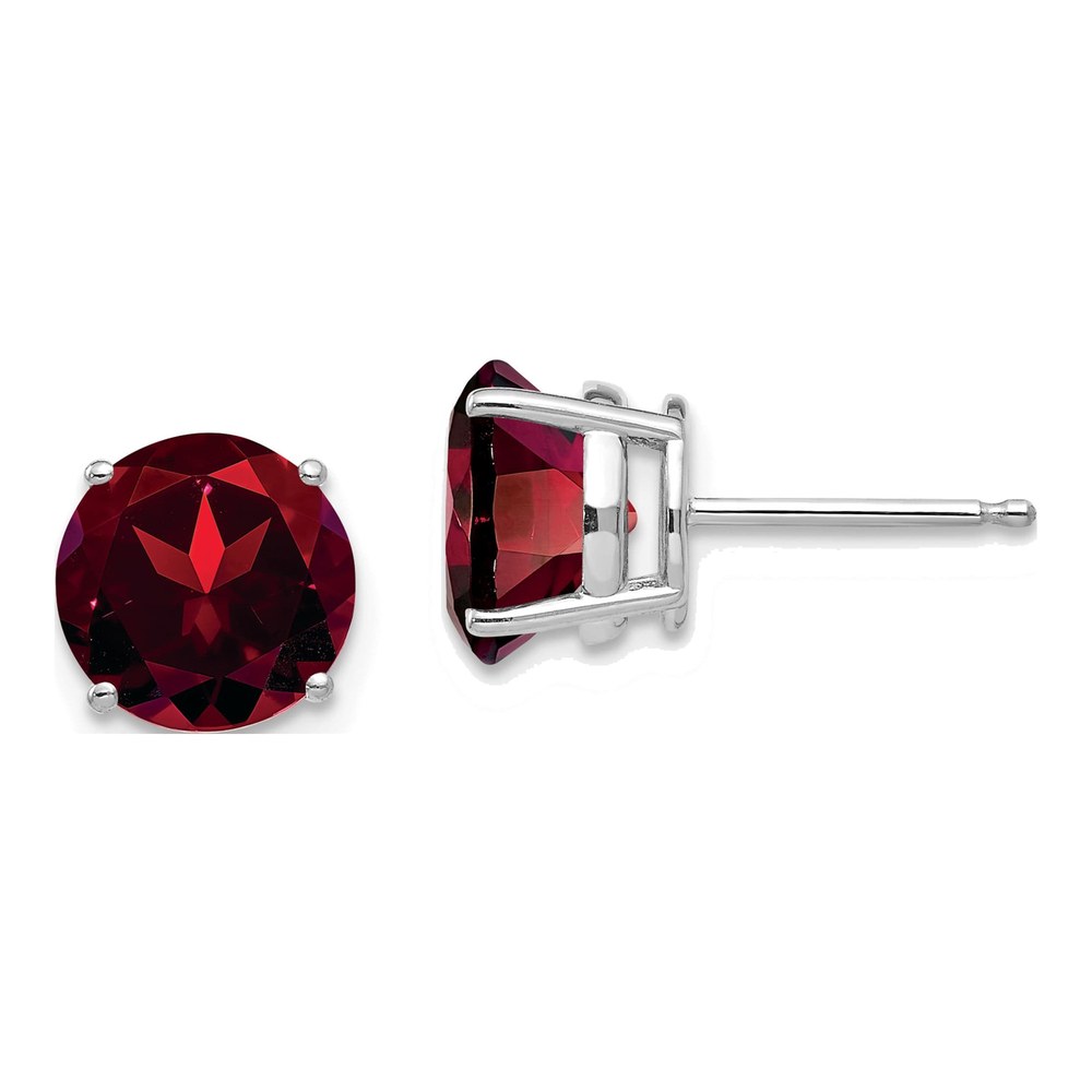 14K White Gold 8mm Garnet Round Stud Earrings