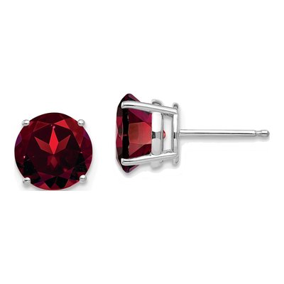 14K White Gold 8mm Garnet Round Stud Earrings