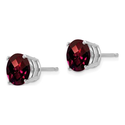 14K White Gold 8mm Garnet Round Checker-Cut Stud Earrings – view 2