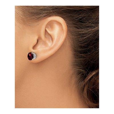 14K White Gold 8mm Garnet Round Checker-Cut Stud Earrings – view 3