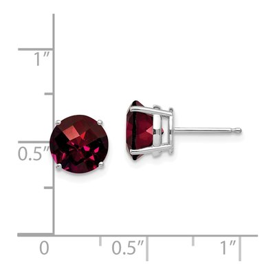 14K White Gold 8mm Garnet Round Checker-Cut Stud Earrings – view 4