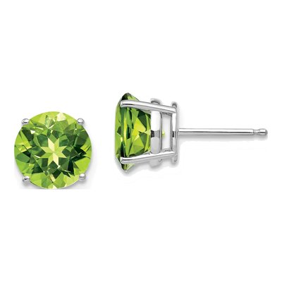 14K White Gold 8mm Peridot Round Stud Earrings