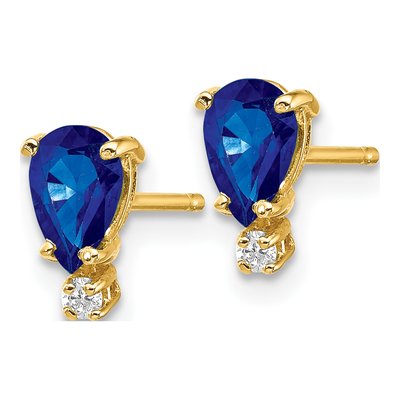 14K Yellow Gold Sapphire & Diamond Pear Stud Earrings – view 2