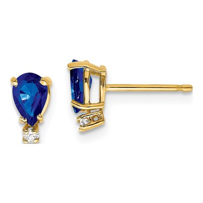 14K Yellow Gold Sapphire & Diamond Pear Stud Earrings