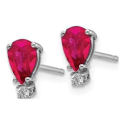 14K White Gold Ruby & Diamond Pear Stud Earrings – view 2
