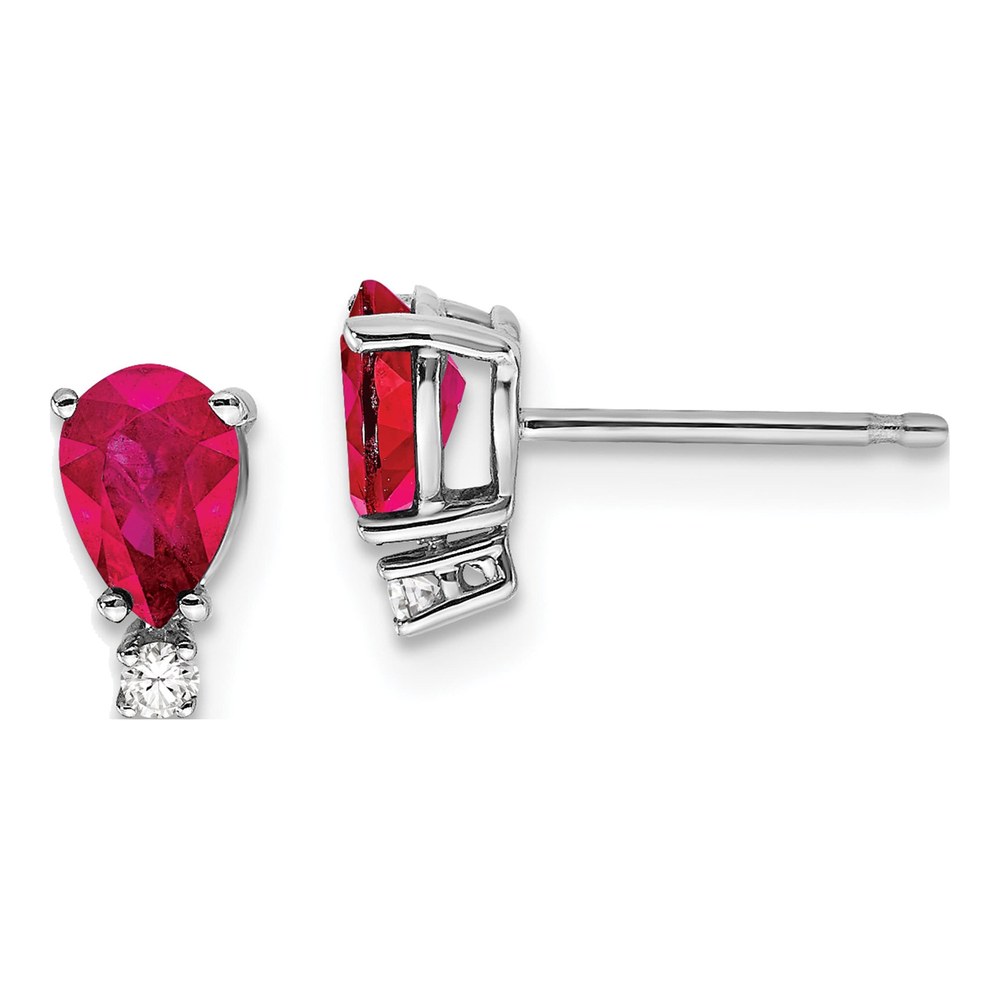 14K White Gold Ruby & Diamond Pear Stud Earrings