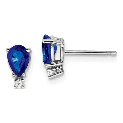 14K White Gold Sapphire & Diamond Pear Stud Earrings