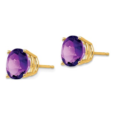 14K Yellow Gold 9mm Amethyst Round Stud Earrings – view 2