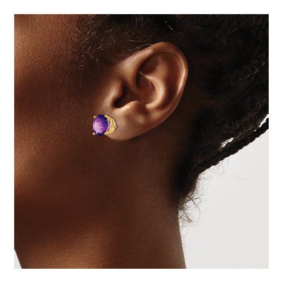 14K Yellow Gold 9mm Amethyst Round Stud Earrings – view 3